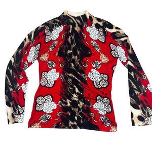 Cyrus women's‎ Large holiday sweaer, mock turtleneck, red black, festive, soft